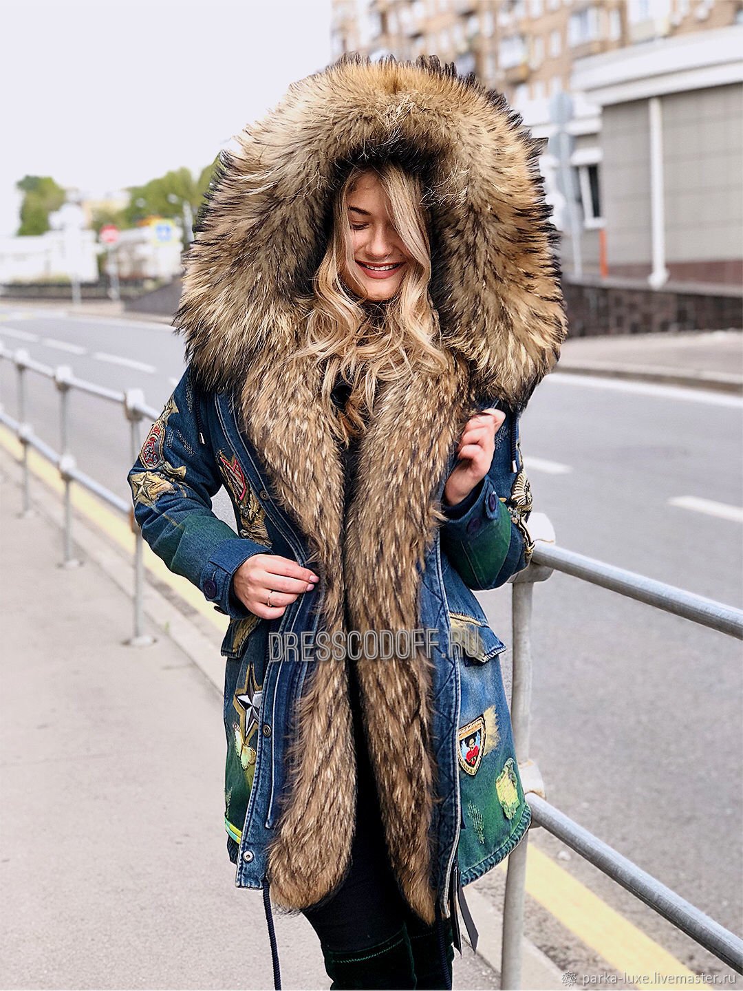 Комбинированное джинсовое пальто