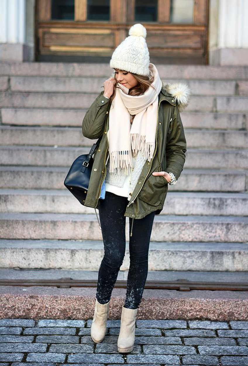 Коричневый пуховик streetstyle