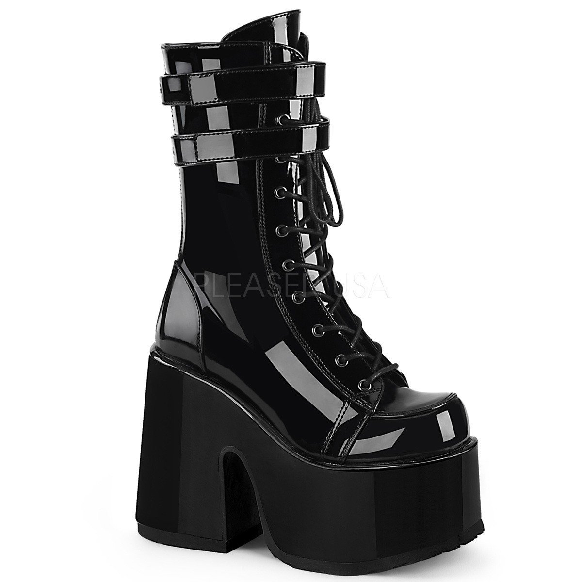 Lace up Black High Heel platform Ankle Boots