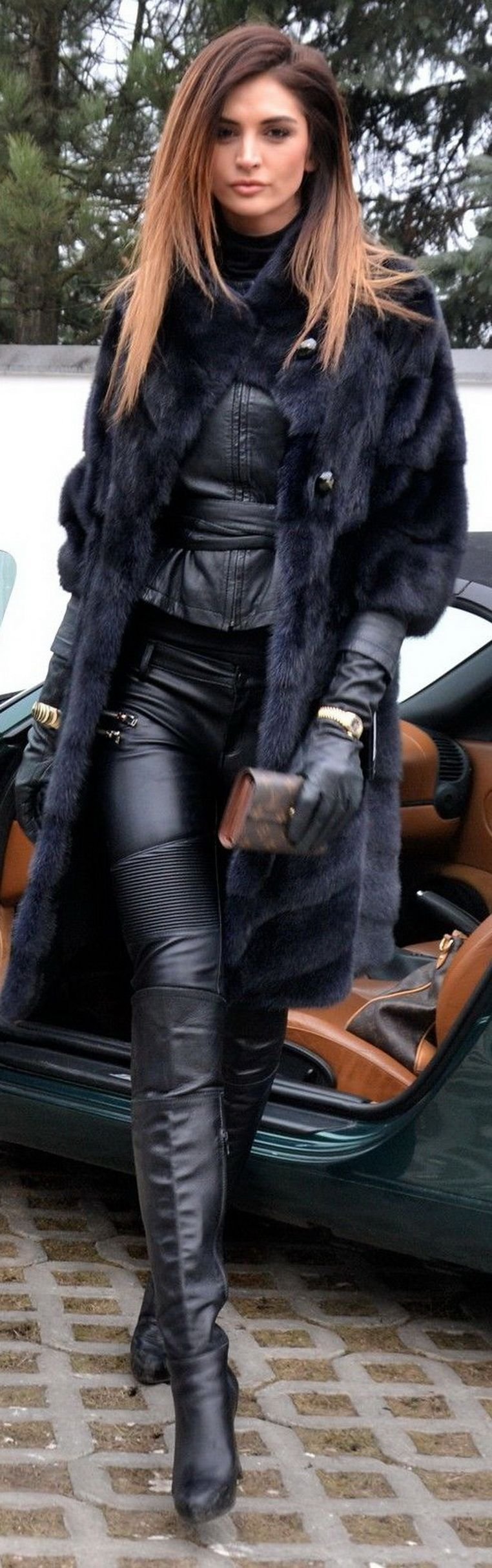 Selin Leather and fur кожаное пальто