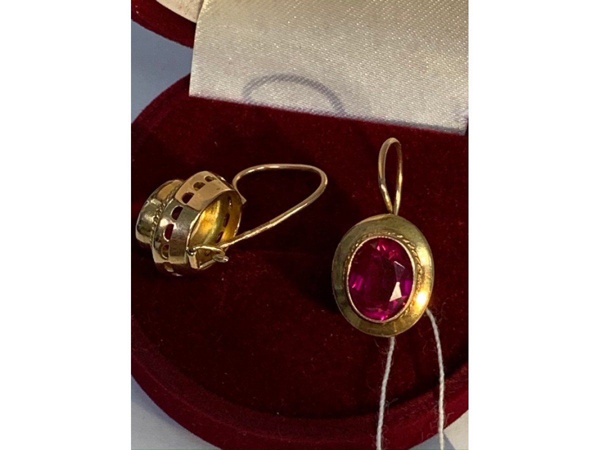 Серьги из СССР 583 пробы с рубином