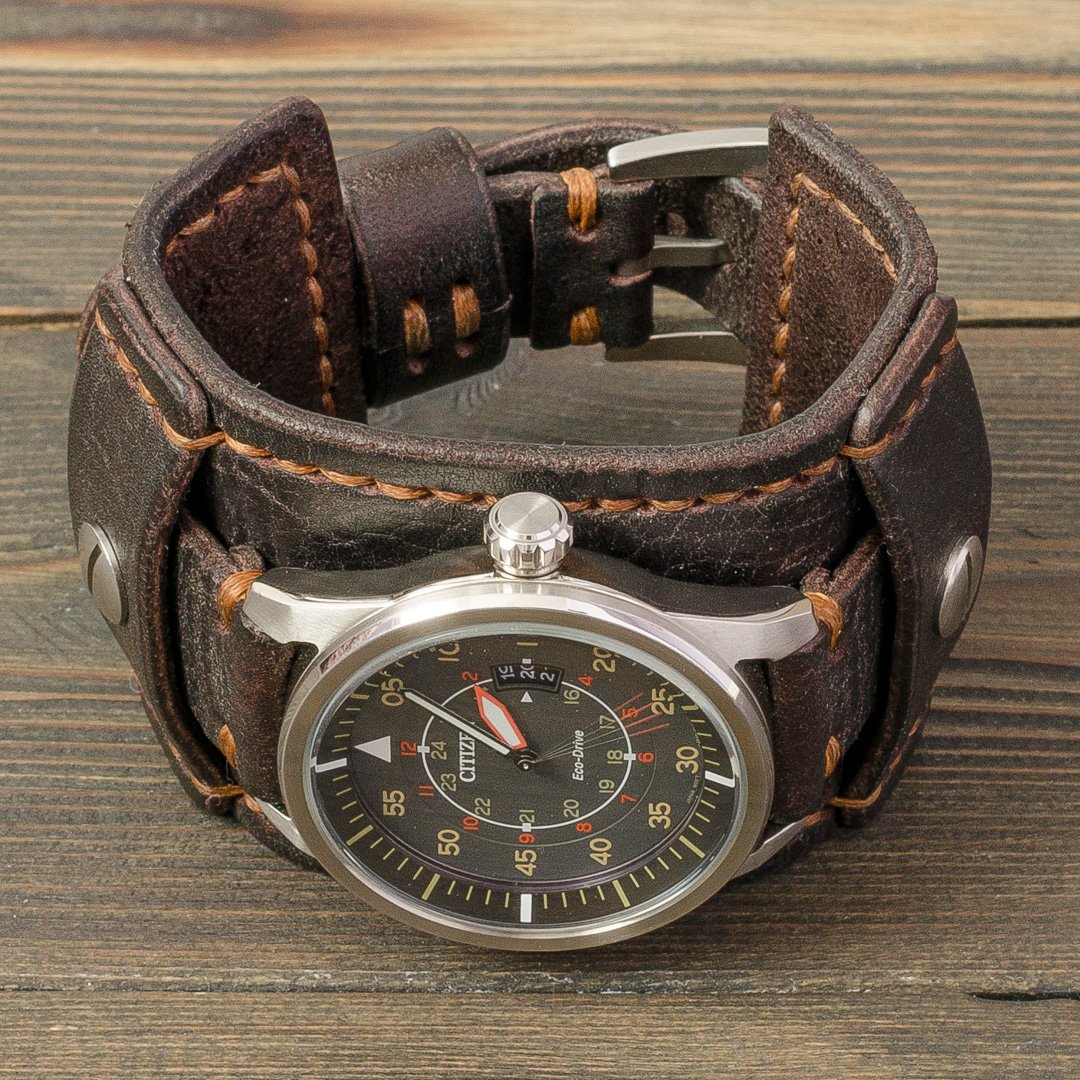 Кожаный браслет часы мужской