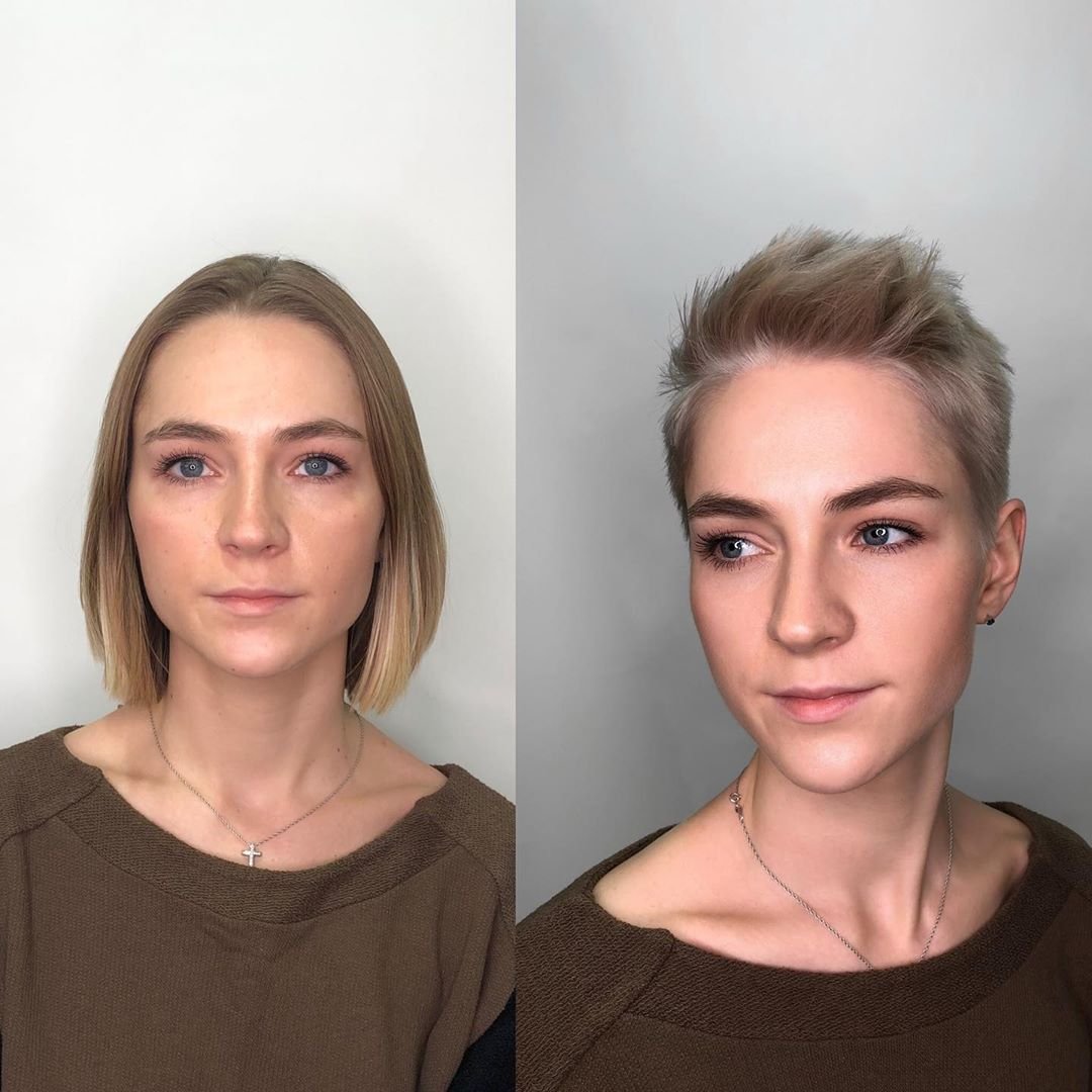 Короткие женские стрижки до и после