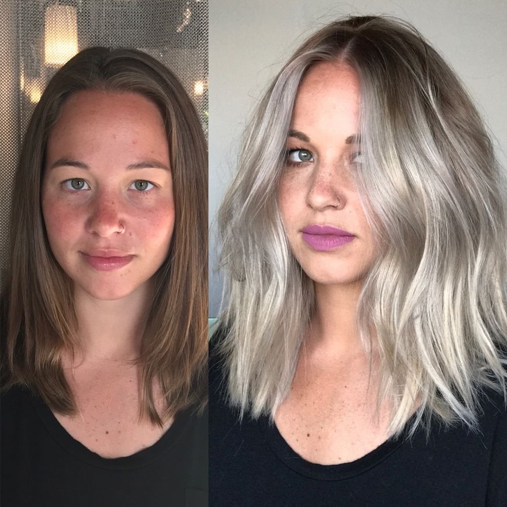 Платиновый цвет волос фото до и после окрашивания