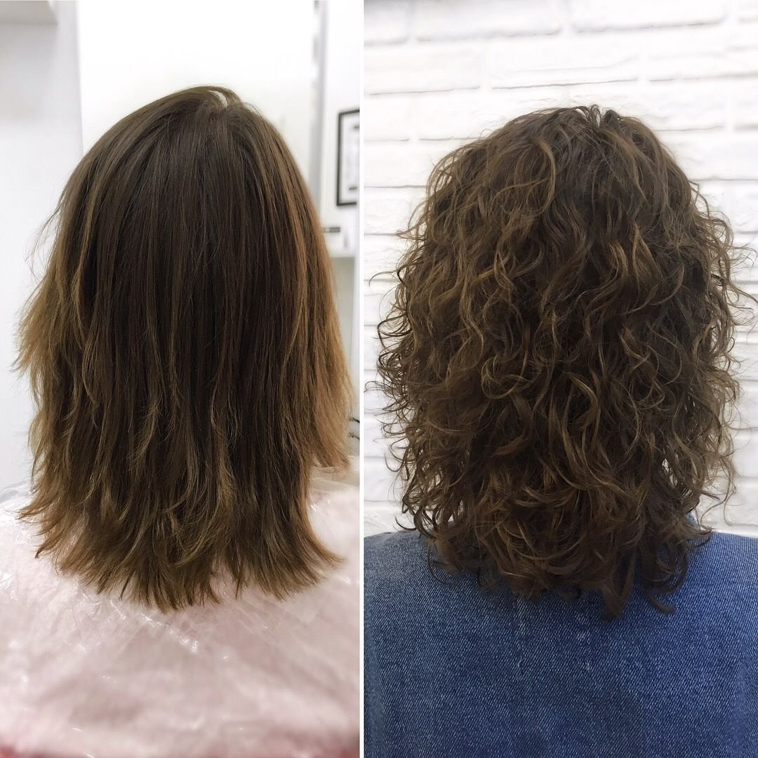Фото химическая завивка волос фото до и после на средние волосы