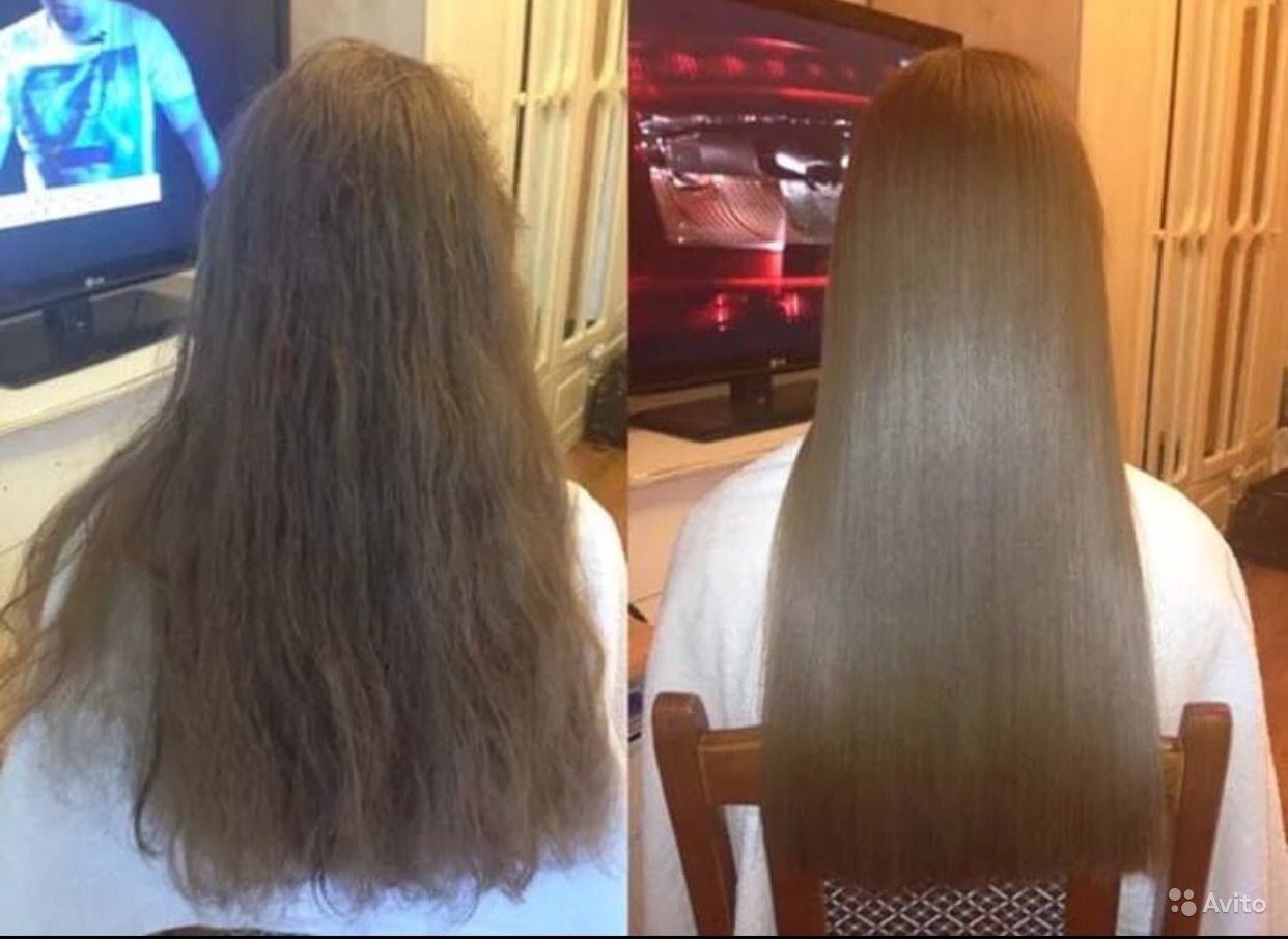 Волосы до и после утюжка