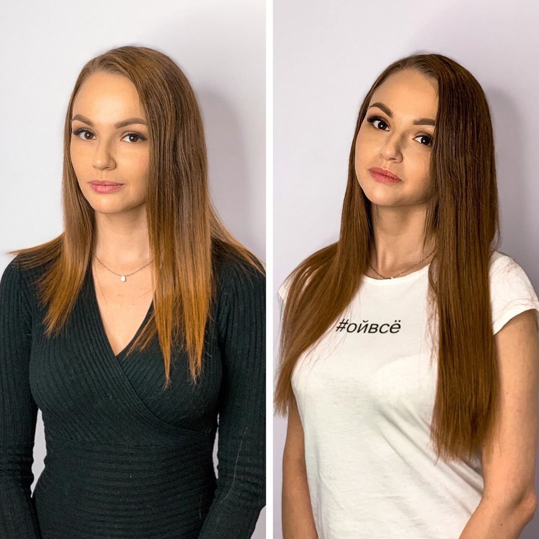 Накладные волосы до и после