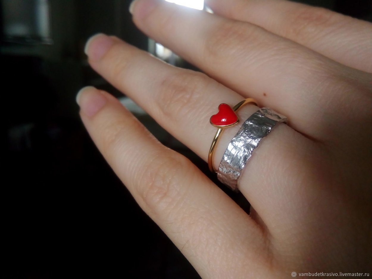 Серебряное кольцо "сердце"