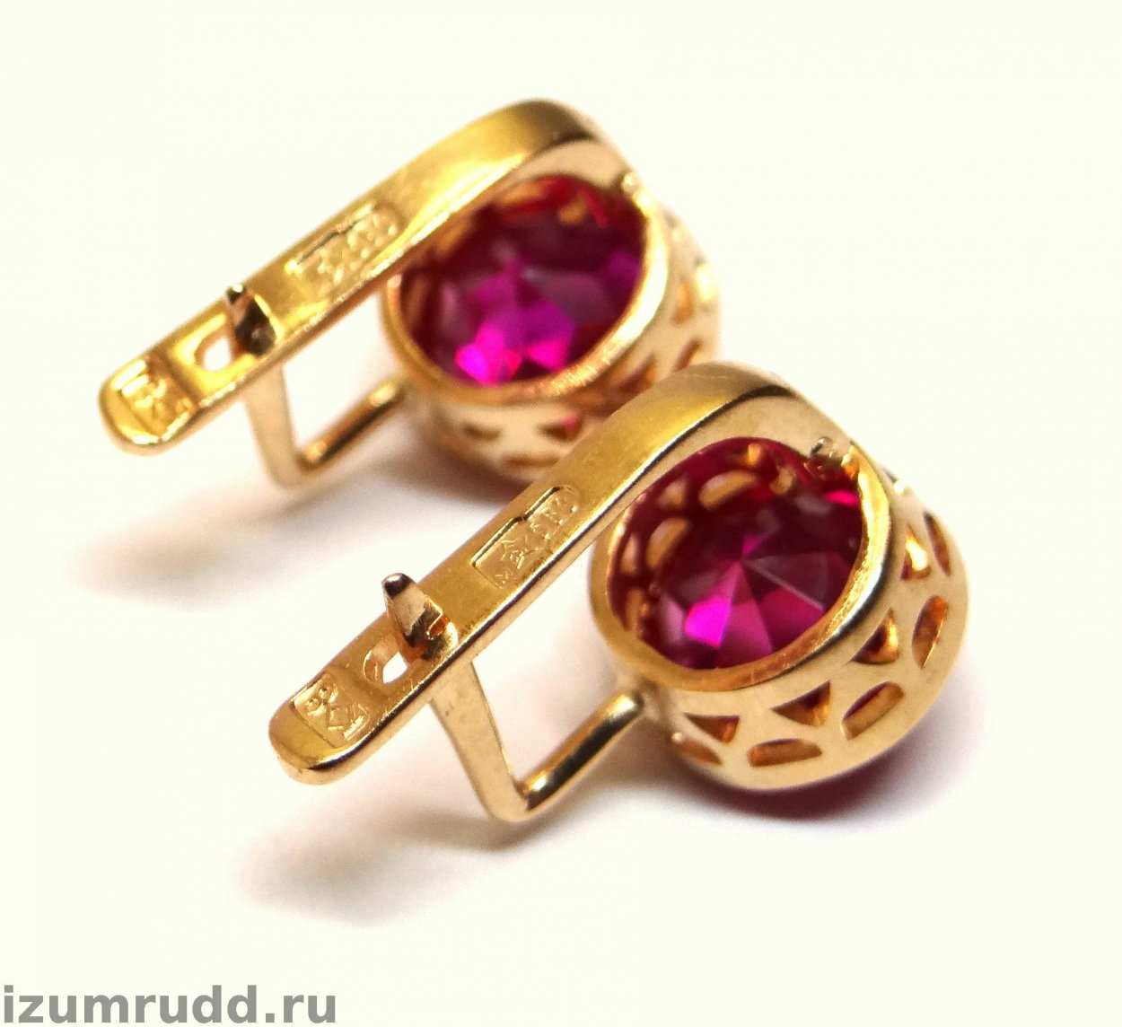 Сережки 583 пробы с розовым камнем