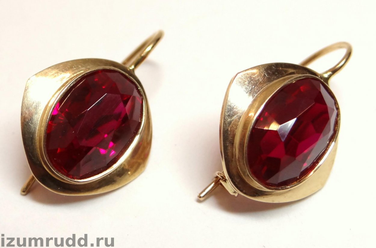 Серьги золотые 583 пробы СССР С розовым камнем