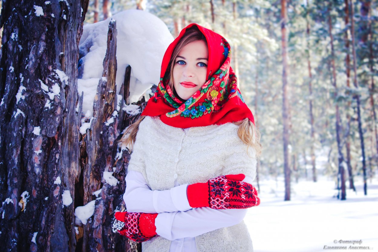 Фотосессия в народном стиле зимой