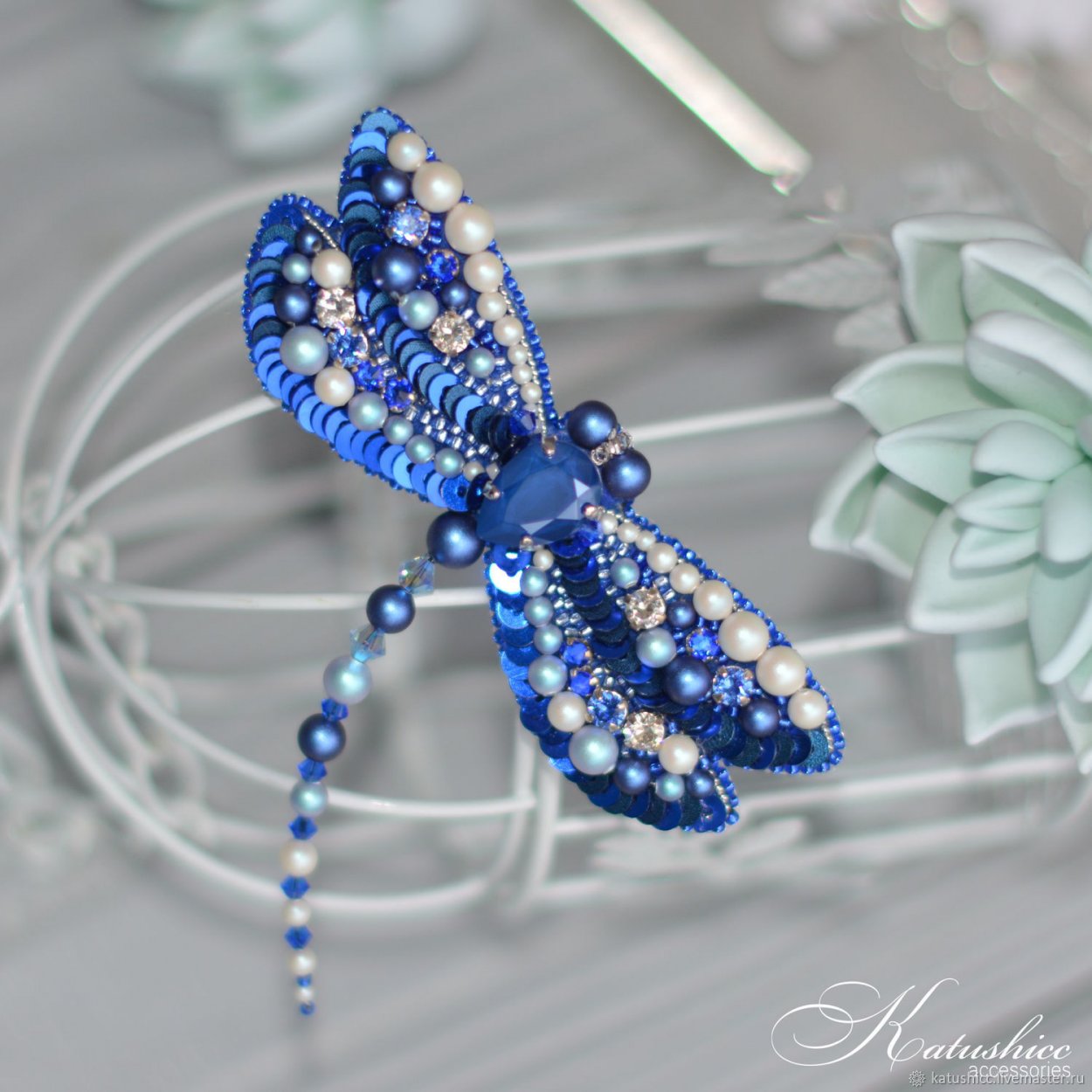 Брошь Стрекоза, Кристаллы Swarovski.