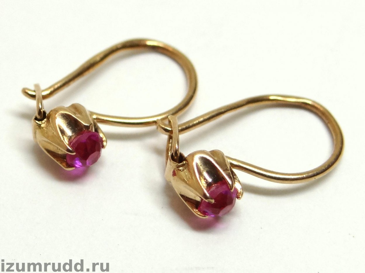 Серьги 583 пробы СССР серьги с рубином