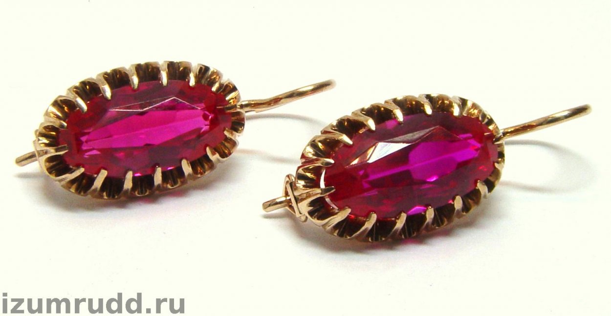 Серьги золото 583 пробы Корунд кабошон