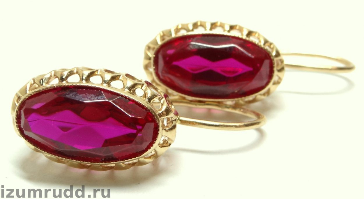 Серьги с рубином из золота СССР 583 пробы