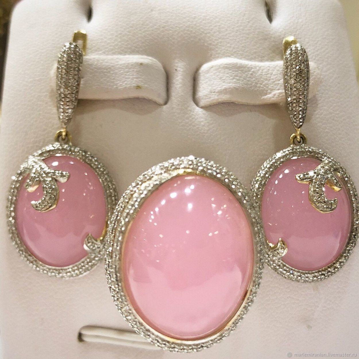 Серьги, розовый кварц, мцв842