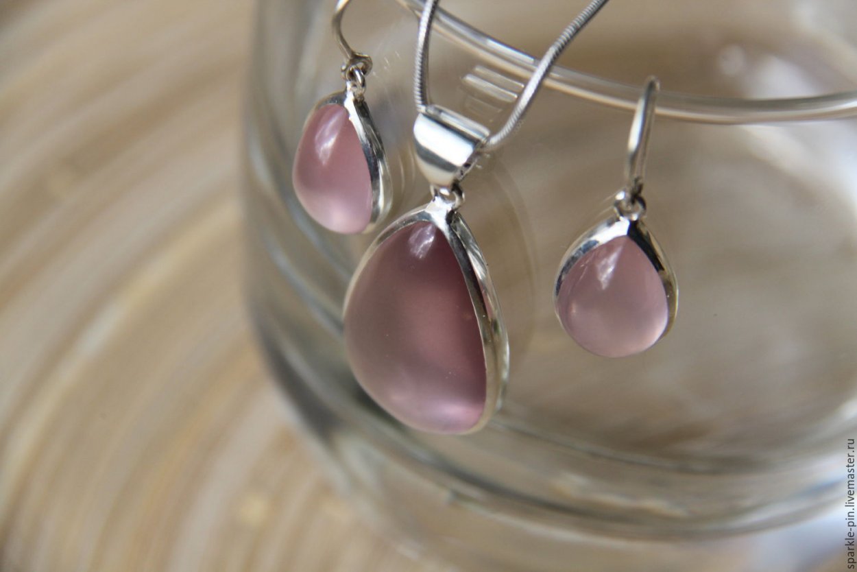 Серьги, розовый кварц, мцв1064