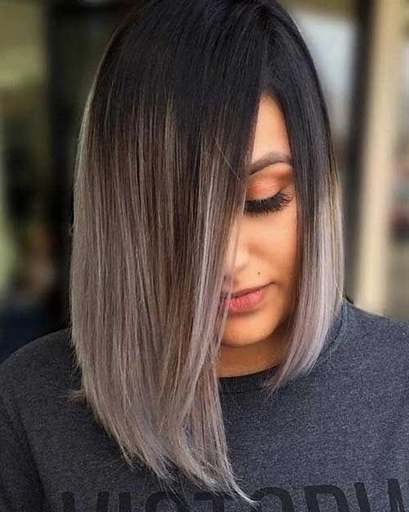 Удлинённое каре балаяж пепельный