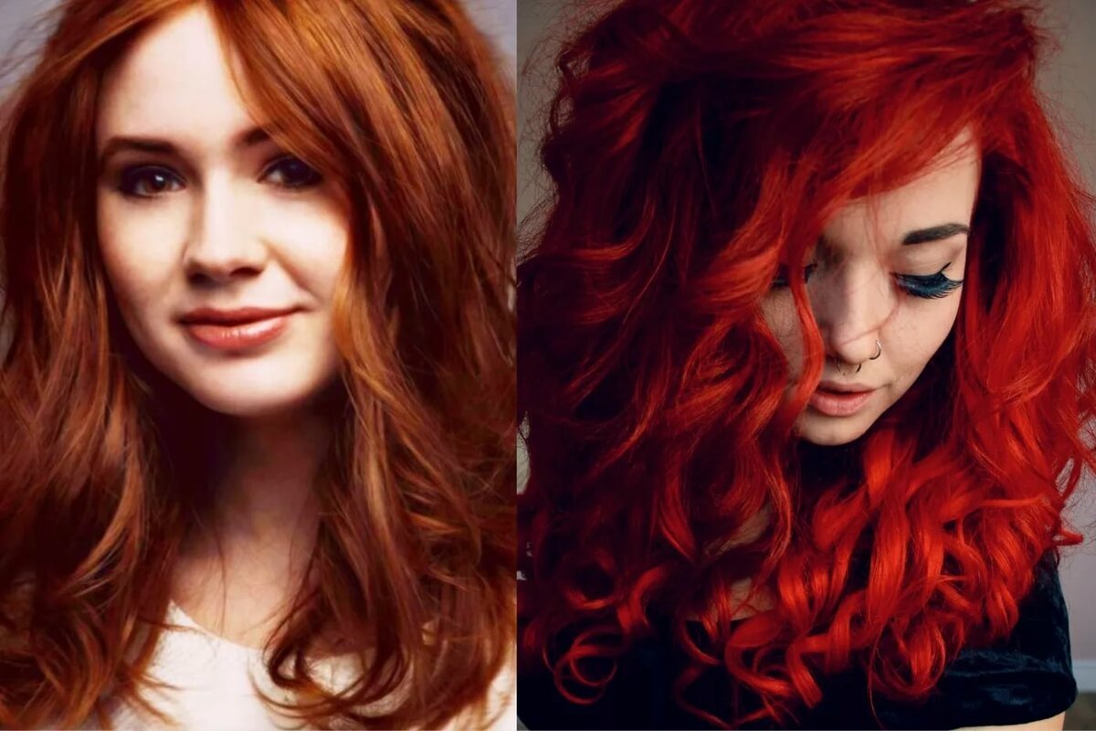 Перекрашенные темные волосы в рыжий