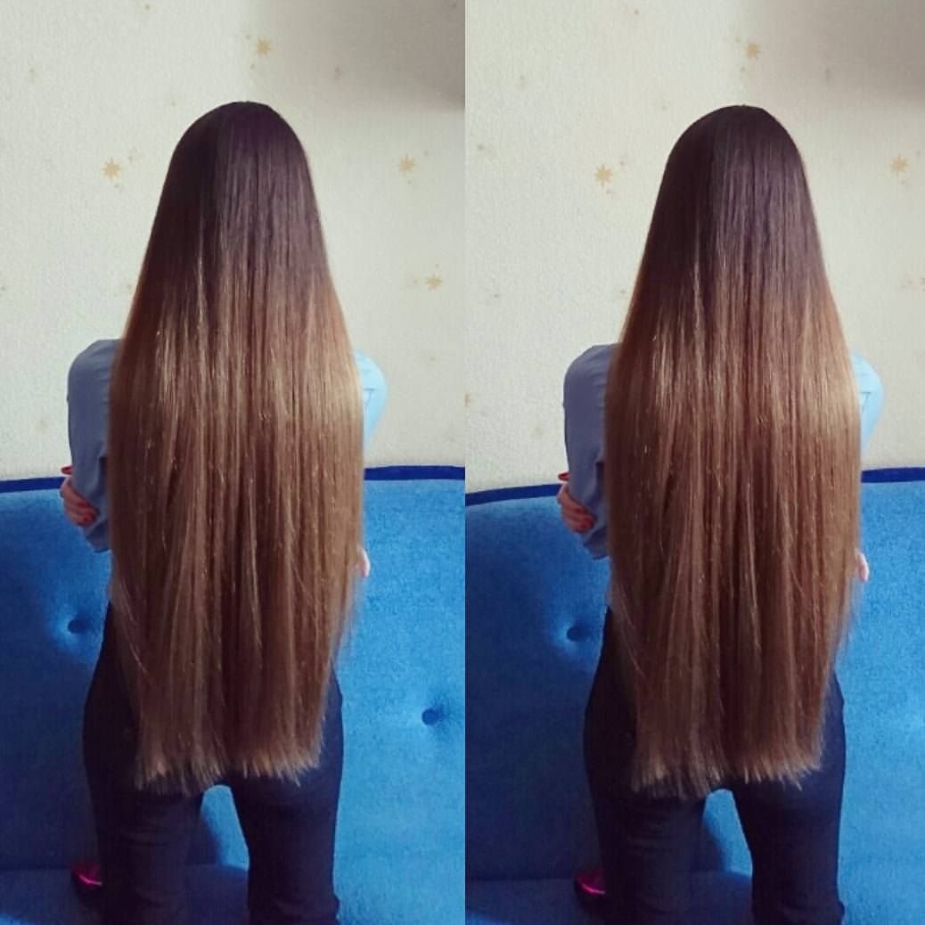 Прямой срез на длинных волосах до и после