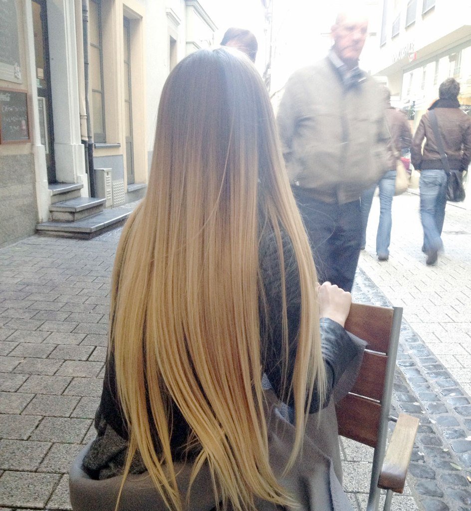 Омбре на длинные прямые волосы
