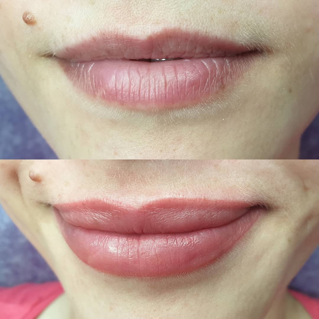 Перманентный макияж губ натуральный эффект фото до и после акварельная техника