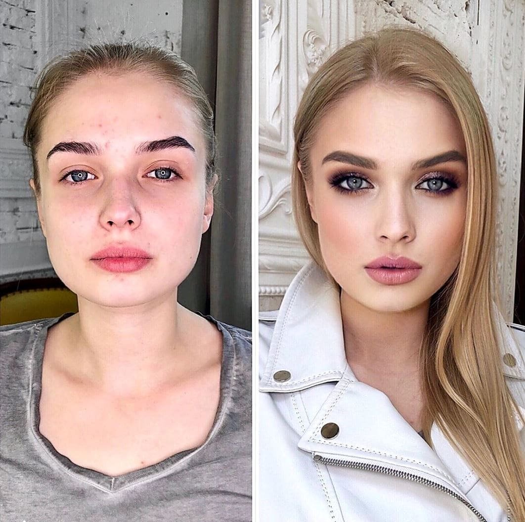До и после нюдового макияжа