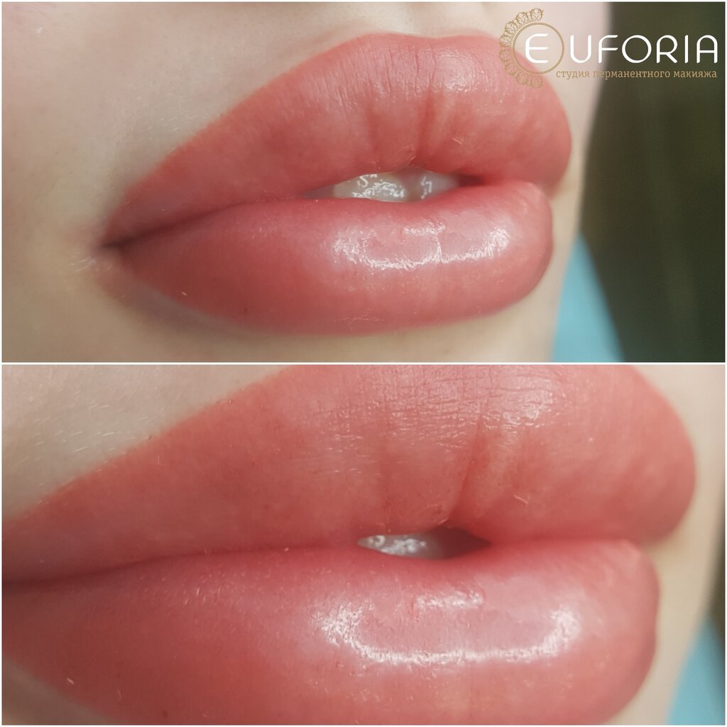 Перманентный макияж губ персиковый цвет - 77 photo