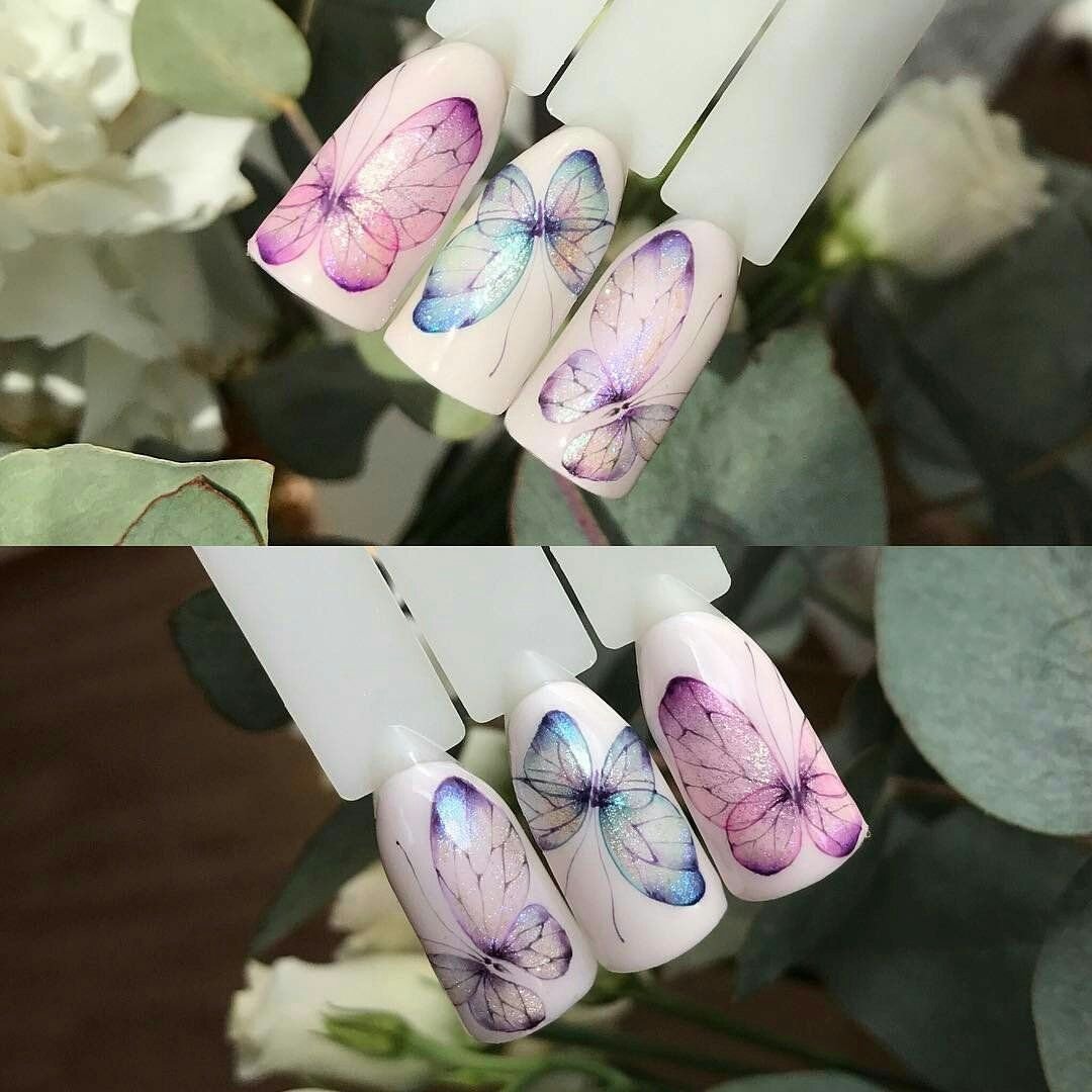 Цветы акварелью на ногтях