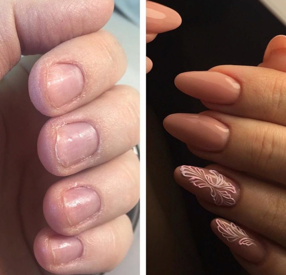 Наращивание ногтей до и после