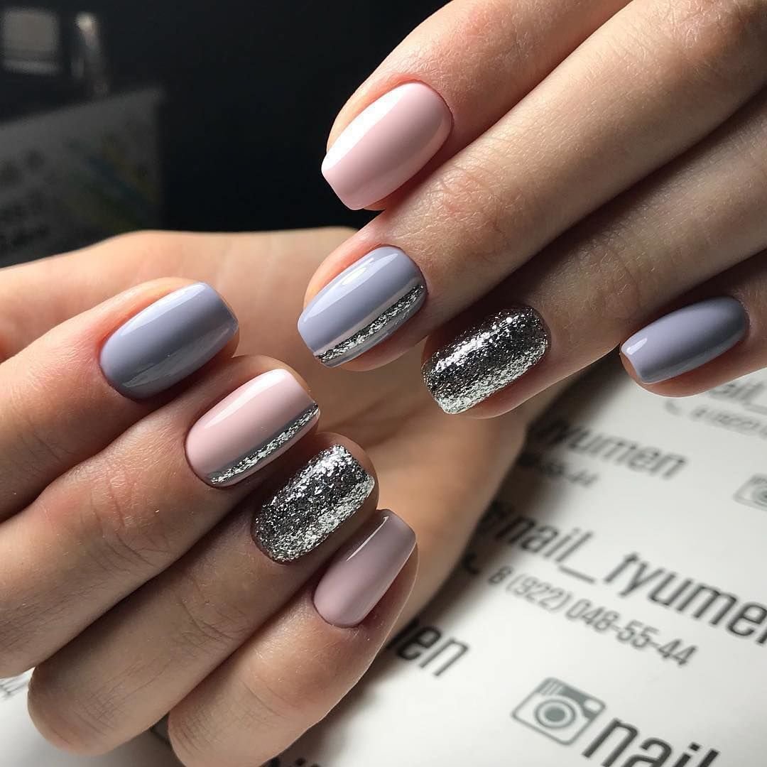 Серо-розовый маникюр