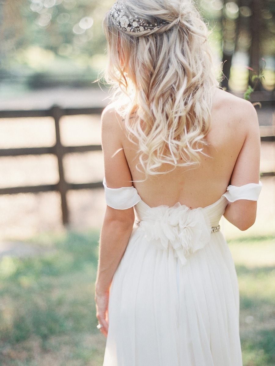 Блондинка в свадебном платье со спины