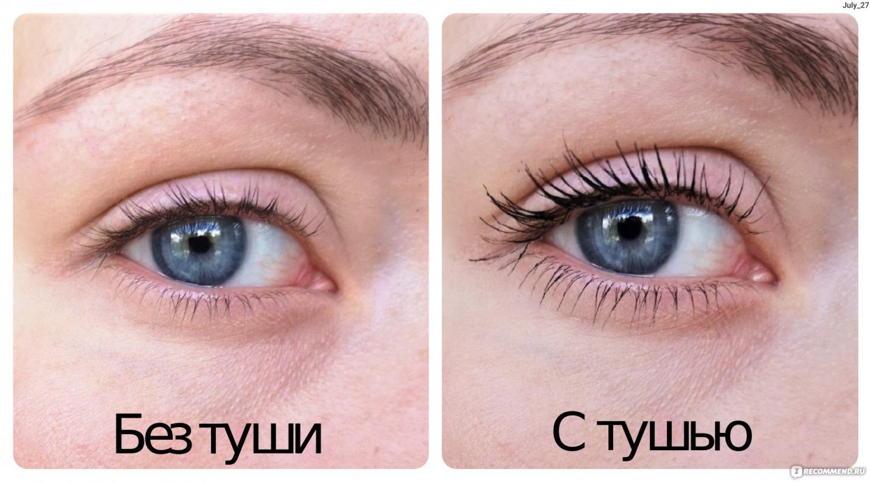Тушь для ресниц до и после