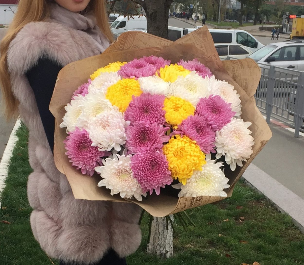 Букет из 51 хризантемы одноголовой