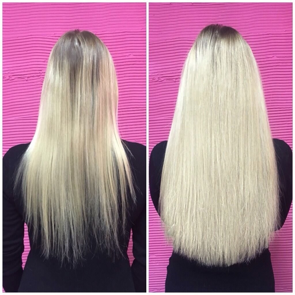 Наращивание славянских волос до и после