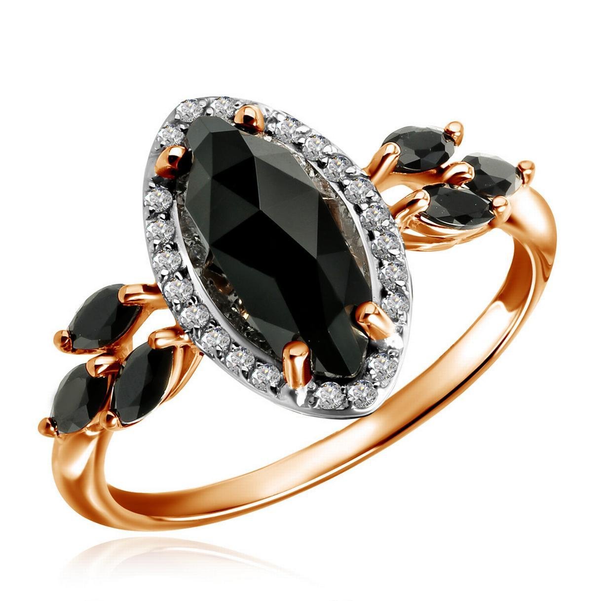 Золотое кольцо с черными фианитами из 585