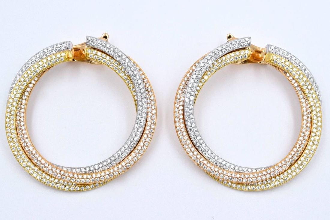 Cartier Diamond Gold Trinity Hoop Earrings