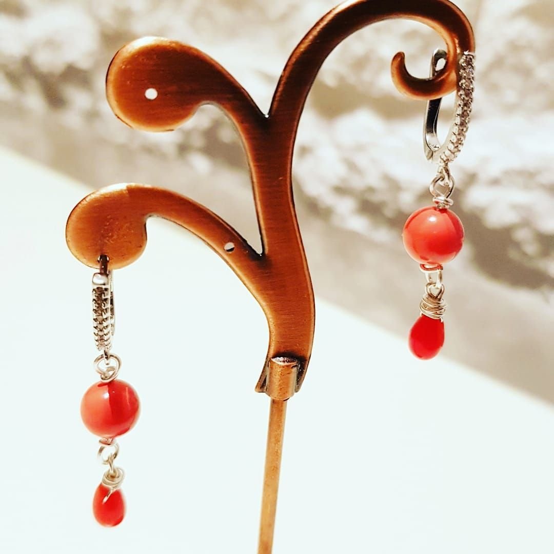 Коралловые серьги гроздья калины
