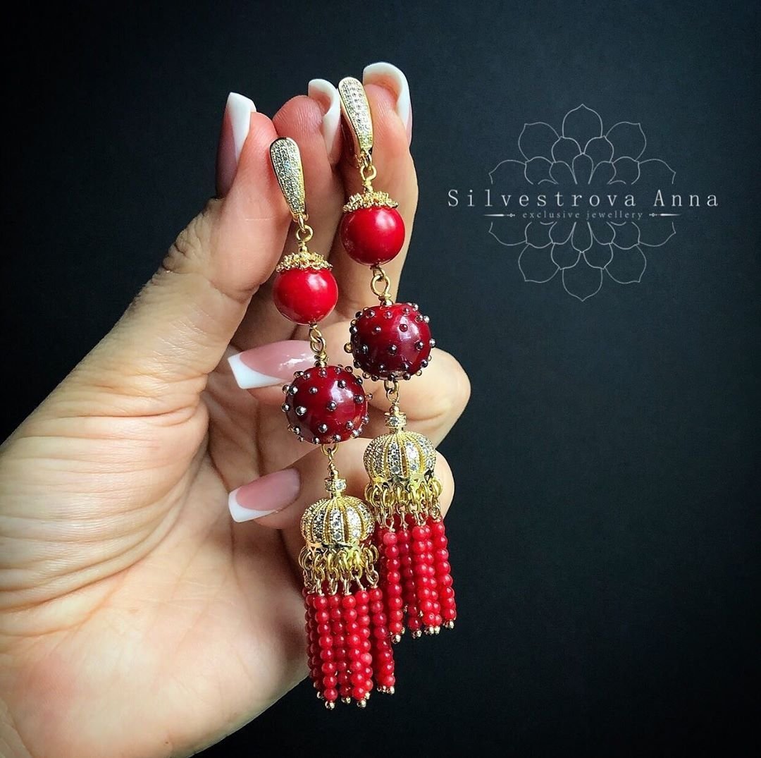 Серьги роскошь с кораллом
