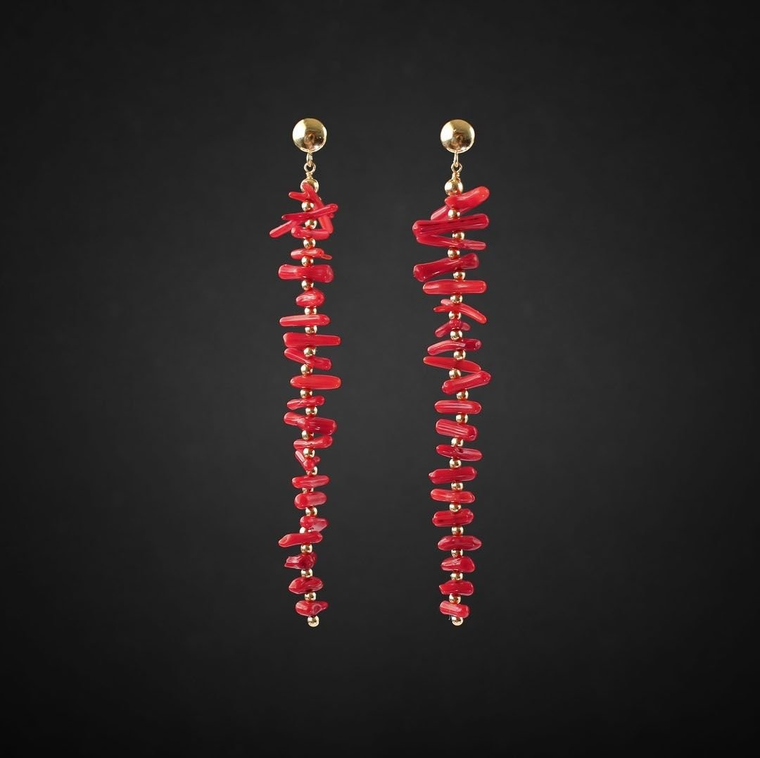 Серьги с жемчугом и кораллом