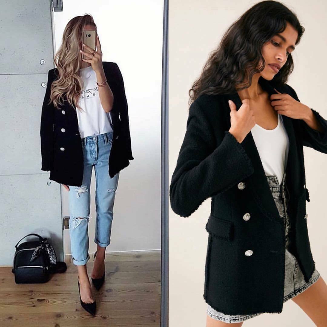 Черный твидовый жакет Zara