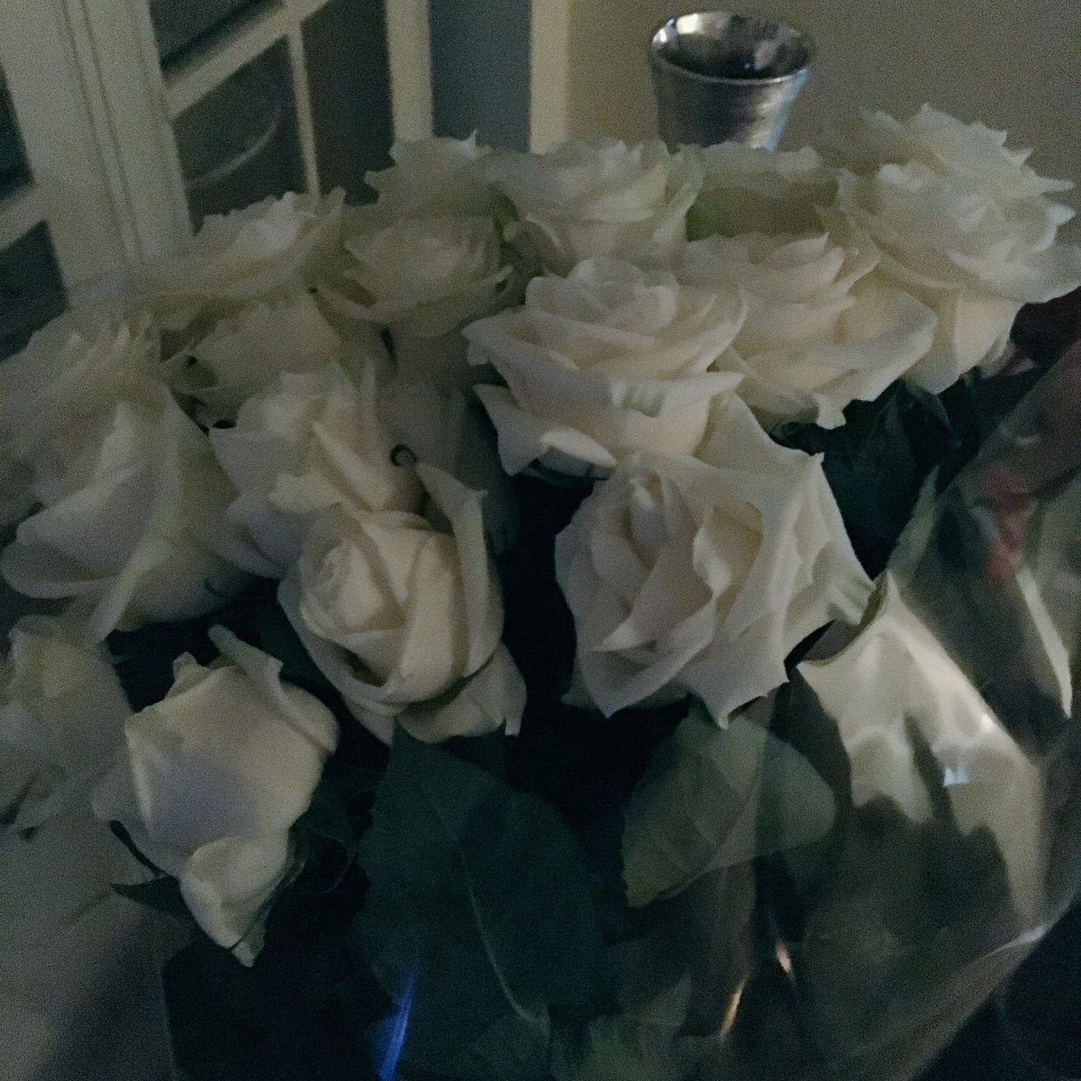 Белые розы в комнате