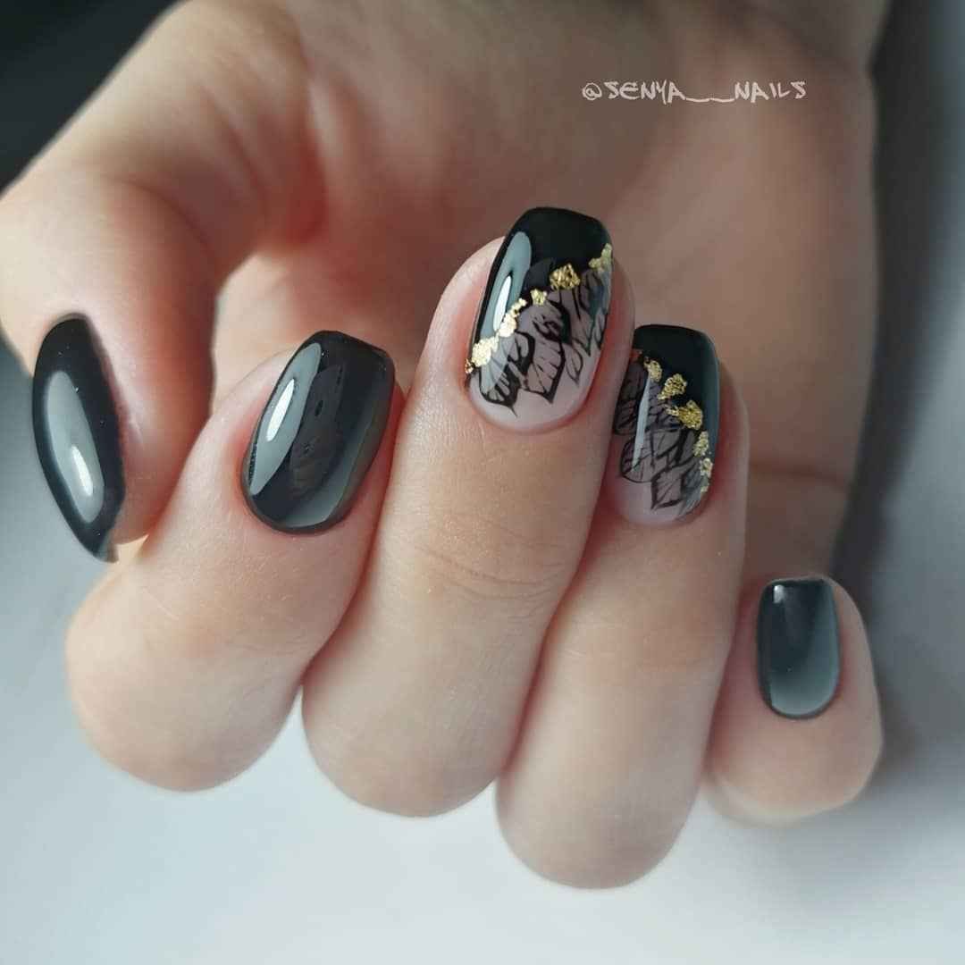 Маникюр черный мрамор