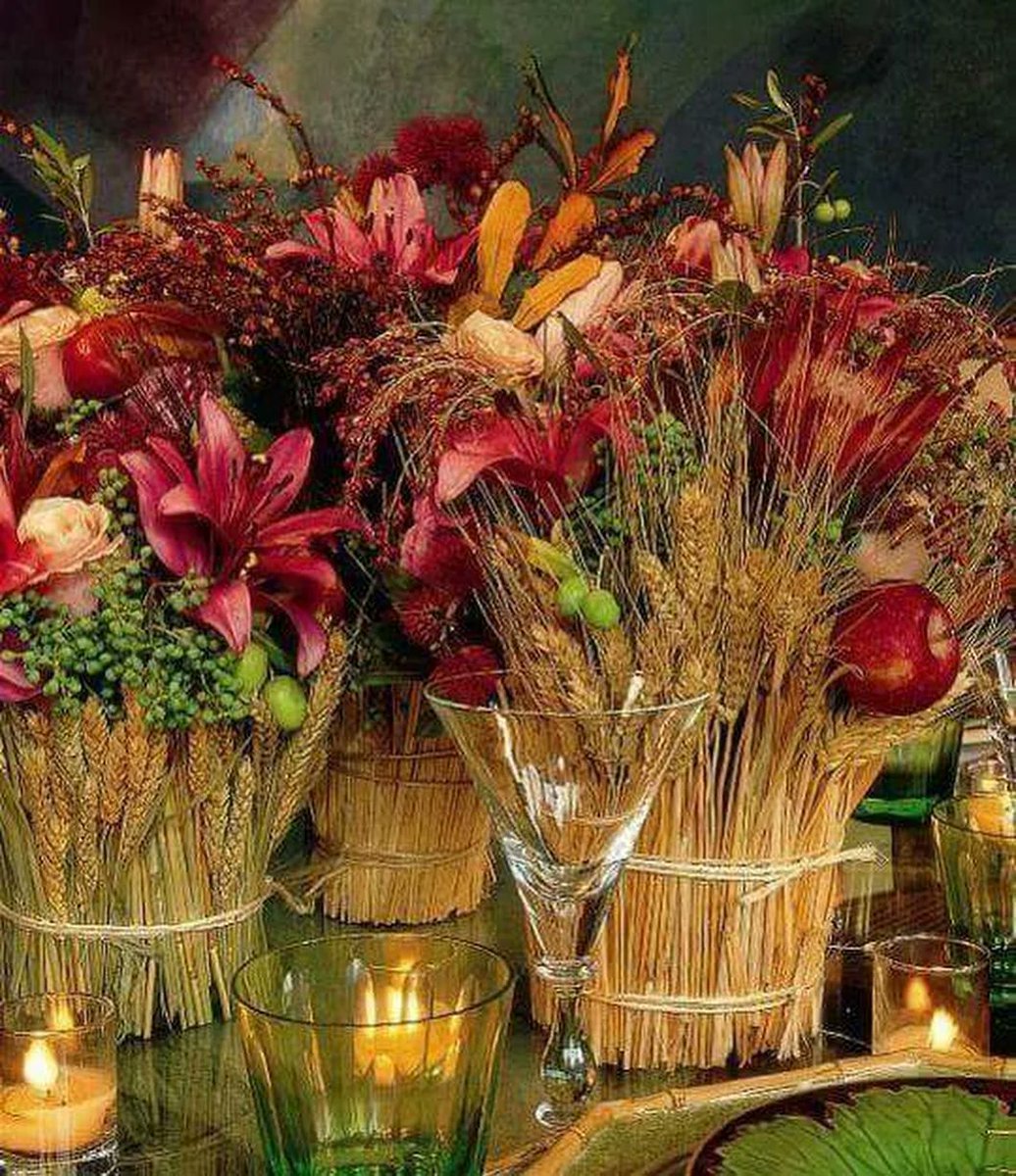 Букет с пшеницей и цветами