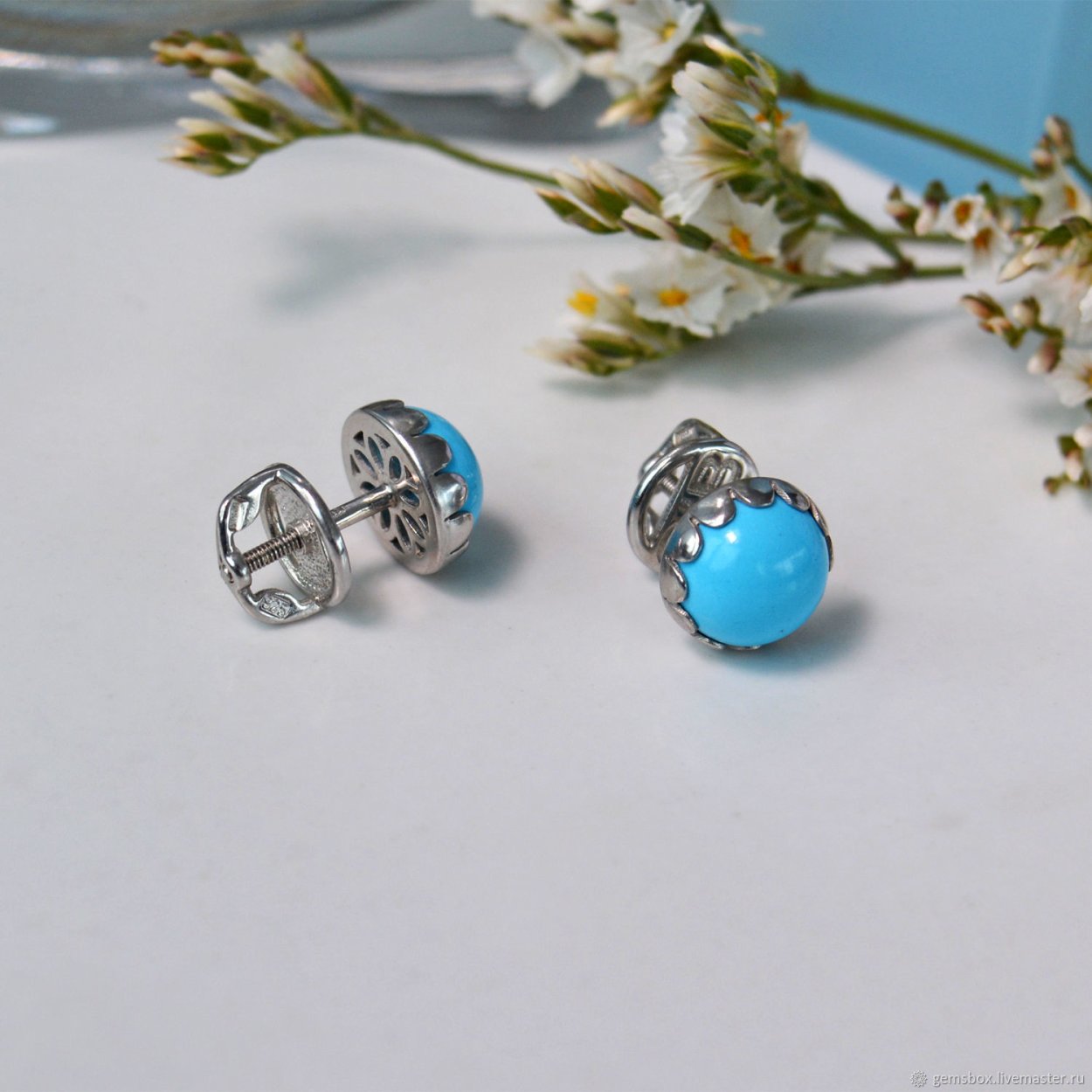 Серьги 90608 пусеты Aquamarine
