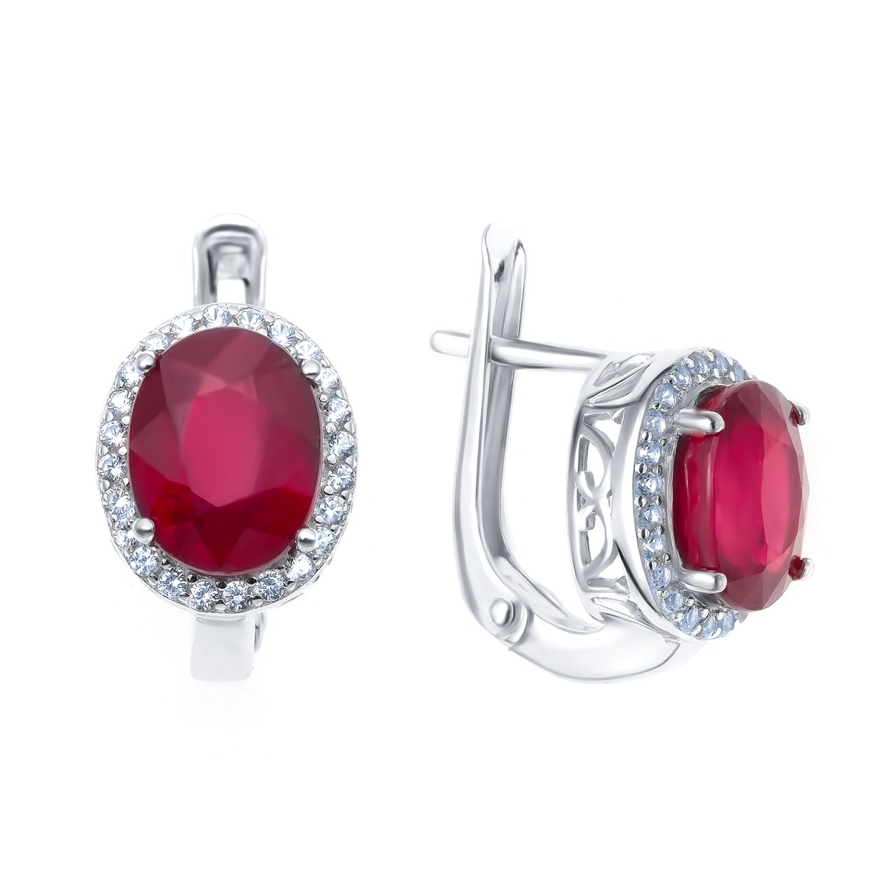 Серьги с рубином из серебра 925