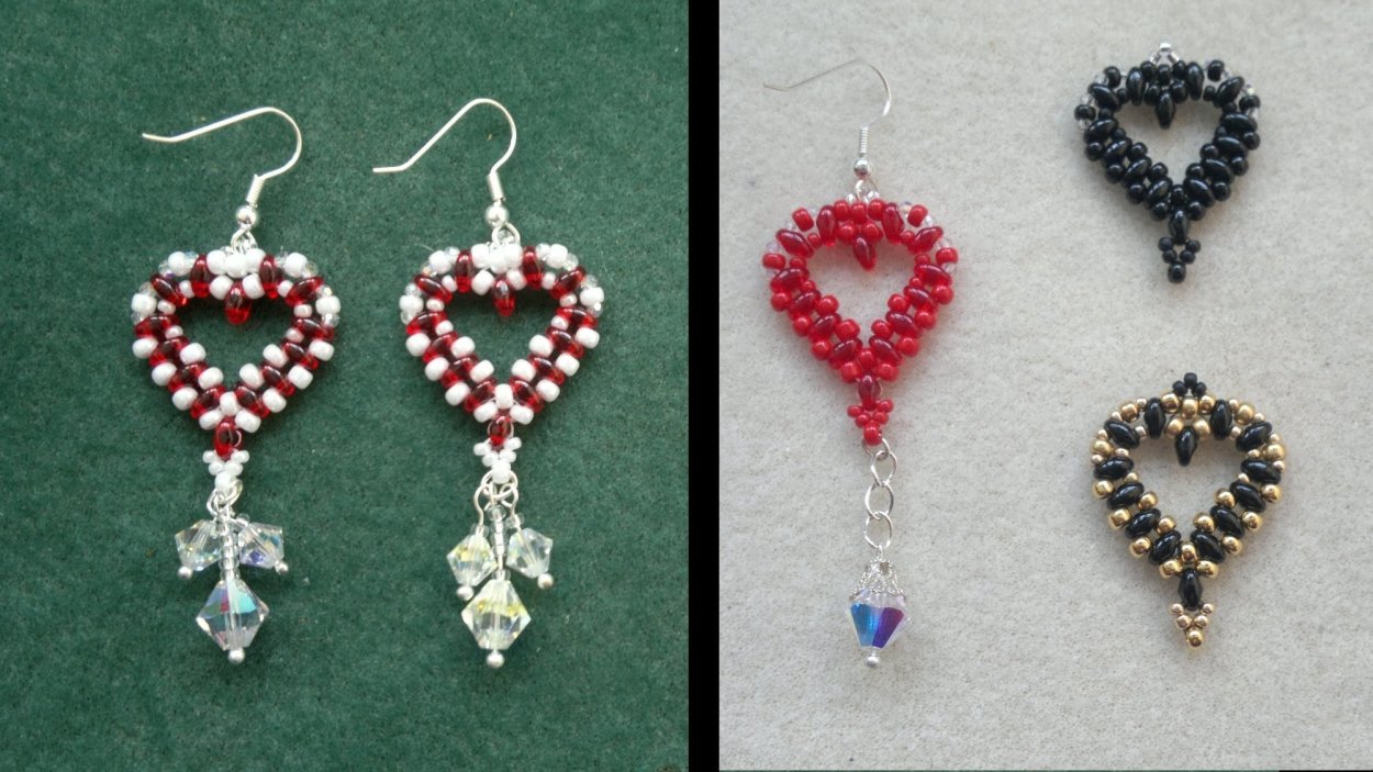 Серёжки из бисера сердечки