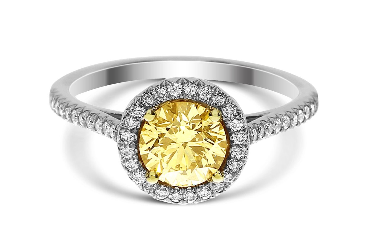 Кольцо тиффани с желтым бриллиантом