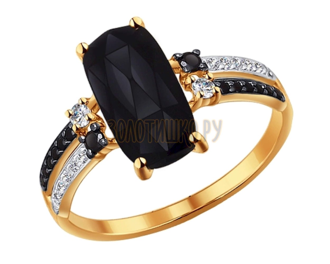 Золотое кольцо с черными фианитами из 585