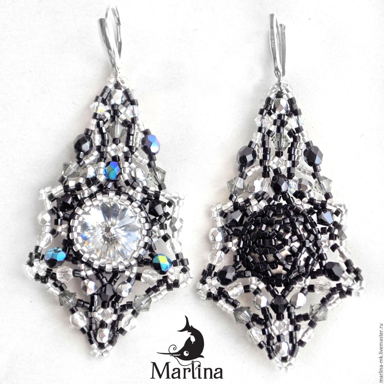 Серьги ромбы из бисера